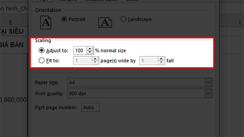 Chọn độ rộng của trang giấy tại Adjust to hoặc chọn gom tất cả dữ liệu vào 1 trang giấy tại Fit to