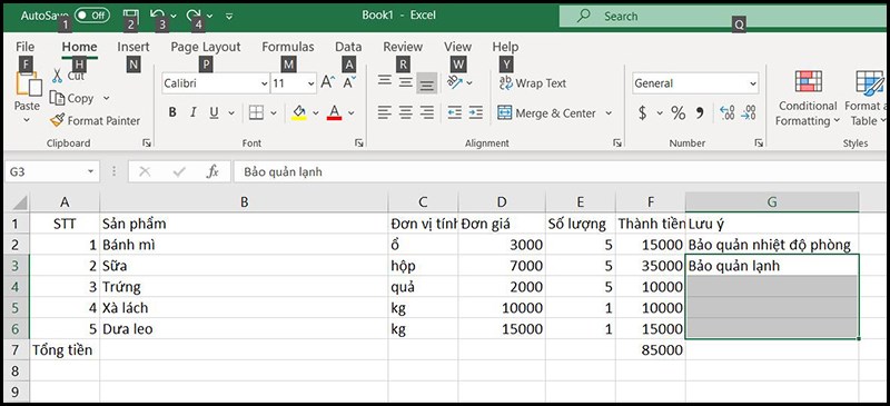 Nhấn phím Alt để có thể điều khiển thanh công cụ trên Excel