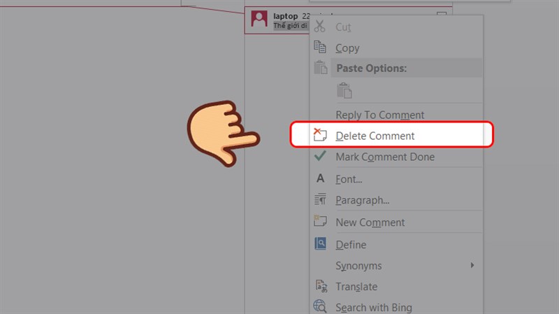 Chọn Delete Comment