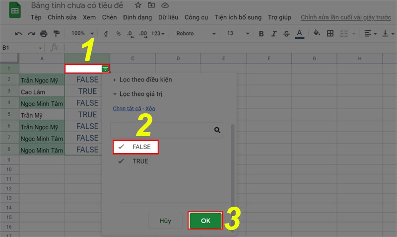 Lọc dữ liệu trùng lặp trong Google Sheet