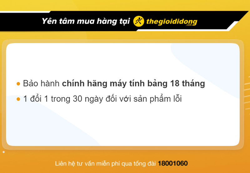 Chính sách bảo hành máy tính bảng tại Thế Giới Di Động