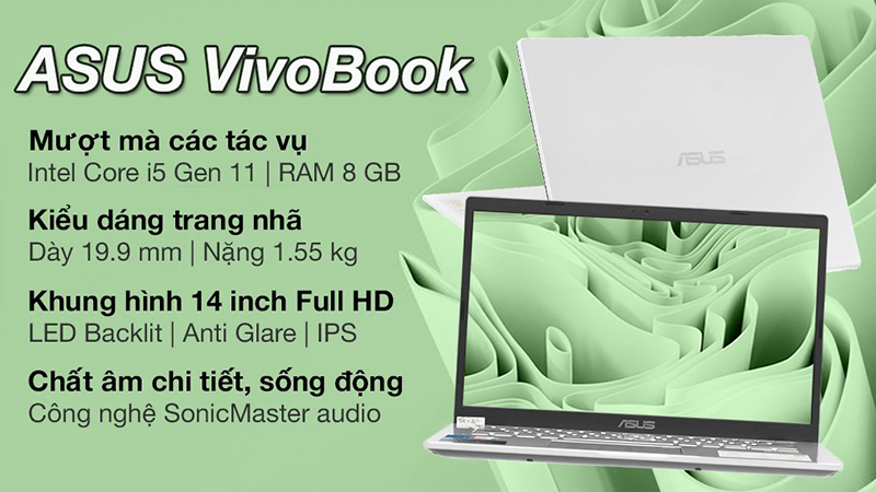 Asus VivoBook X415EA có tính di động cao cùng thiết kế đơn giản với chất liệu nhựa