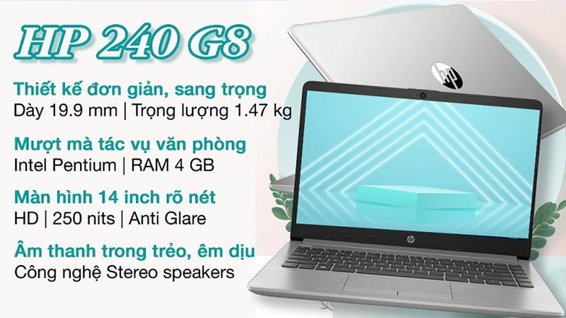 Laptop HP 240 G8 N5030 (604K1PA) có thiết kế đơn giản, sang trọng