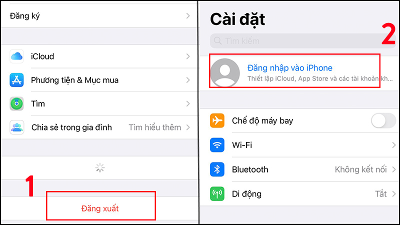 Đăng xuất iCloud và đăng nhập lại