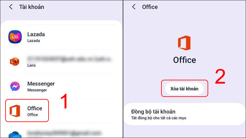 Bấm vào email và chọn Xoá tài khoản