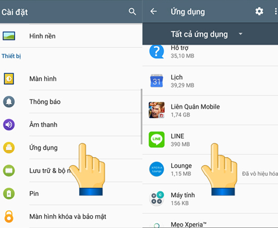 Bước 1: Vào Cài đặt đến Ứng dụng sau đó chọn Ứng dụng cần chuyển.