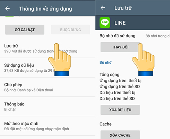 Bước 2: Nhấn vào Lưu Trữ sau đó nhấn Thay đổi bộ nhớ đã sử dụng.