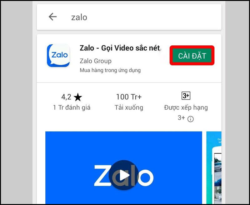 Cài đặt Zalo trên CH Play