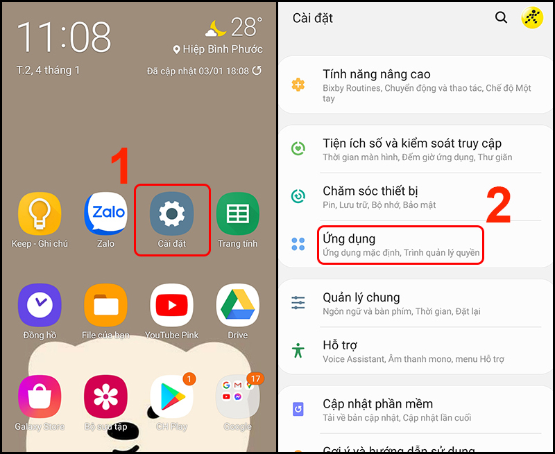 Mở mục Ứng dụng
