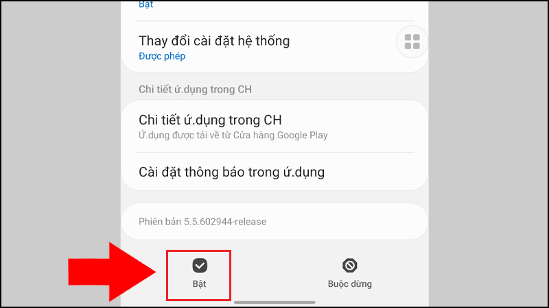 Nhấn Bật