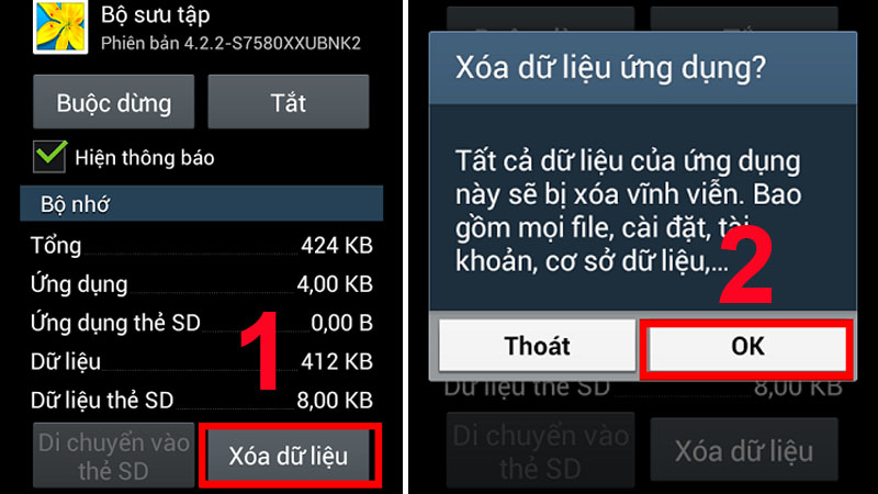 6. Bước 6: Xóa dữ liệu của Bộ sưu tập