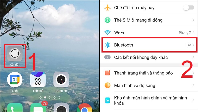 Bật tính năng bluetooth trên điện thoại trong mục cài đặt