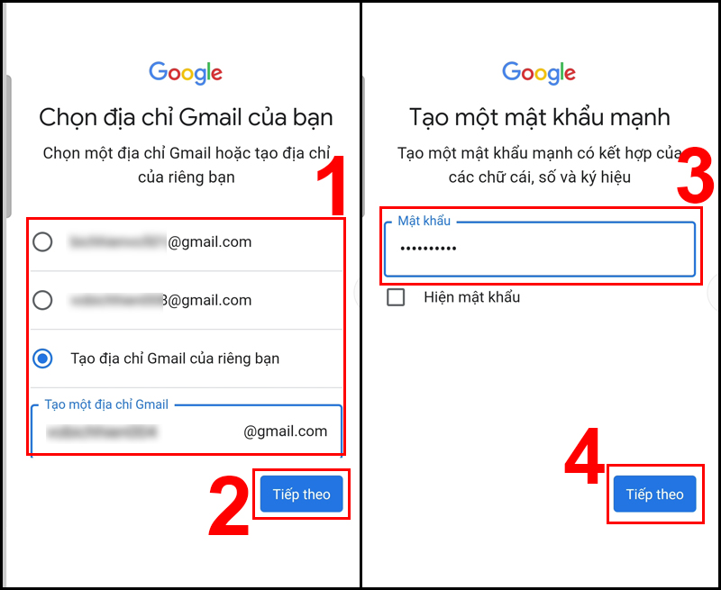 Chọn địa chỉ Gmail và tạo mật khẩu