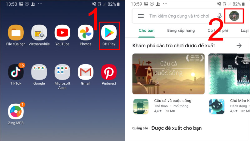 Vào trang tài khoản Google trên CH Play