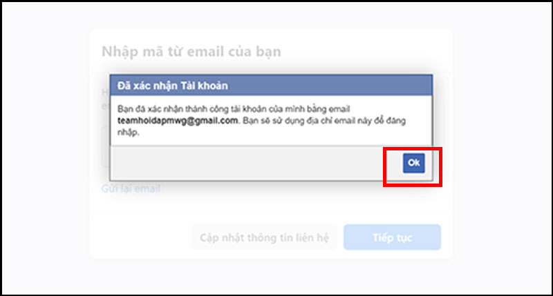 Xuất hiện thông báo đã xác nhận tài khoản email