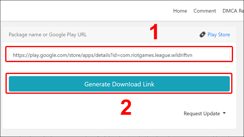  Nhập đúng liên kết của ứng dụng rồi nhấn Generate Download Link
