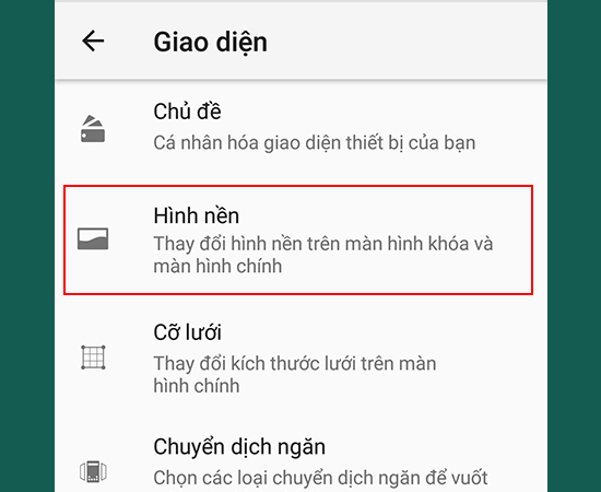 Bước 2: Chọn Hình nền.