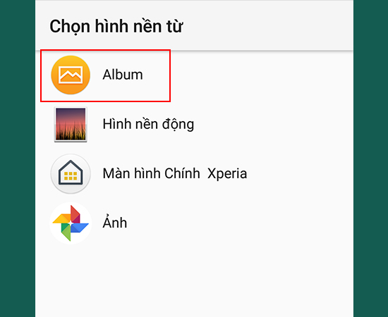 Bước 3: Chọn hình nền từ Album.