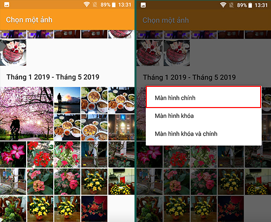Bước 4: Tiếp theo, bạn chọn một hình muốn đặt làm hình nền và chọn Màn hình chính.
