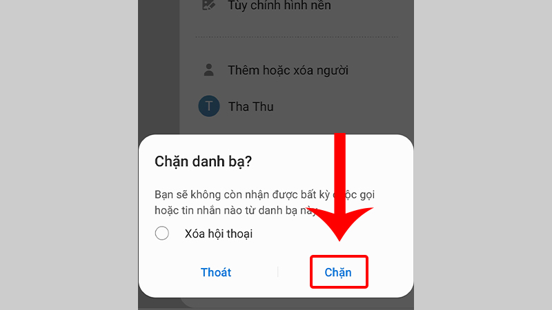 Nhấn Chặn để hoàn tất