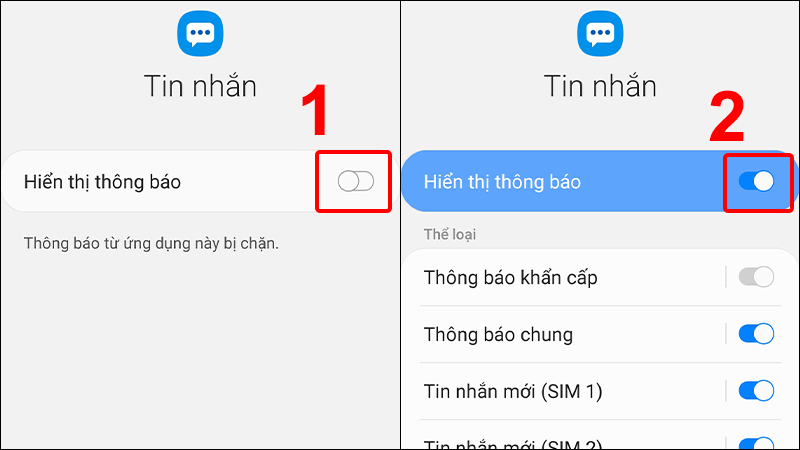 Tắt và bật thông báo tin nhắn