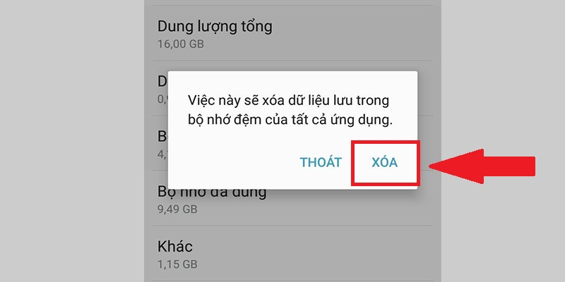 Xóa tất cả dữ liệu trong bộ nhớ đệm