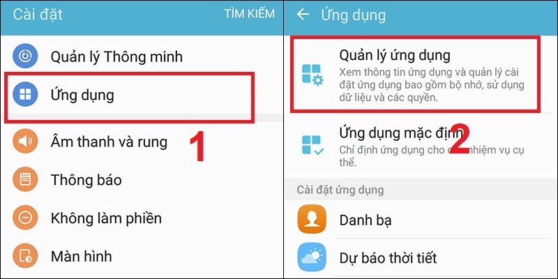 Vào phần quản lý ứng dụng để xóa cache