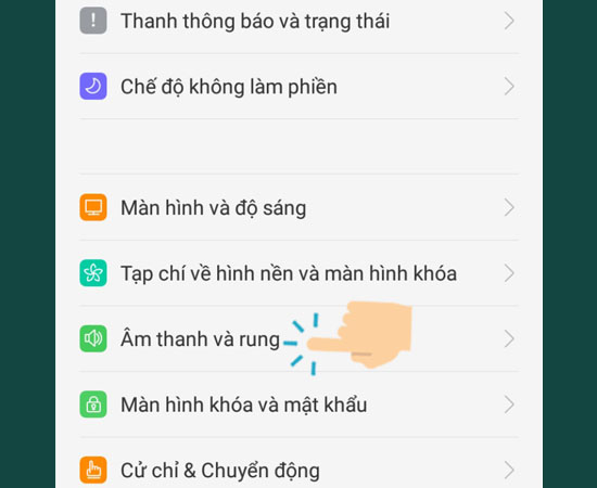 Bước 2: Tiếp theo bạn hãy chọn Âm thanh và rung.