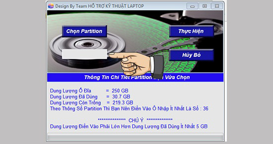 Nhập dung lượng muốn chia