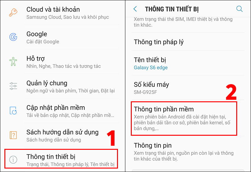 Kiểm tra thông tin phần mềm thiết bị