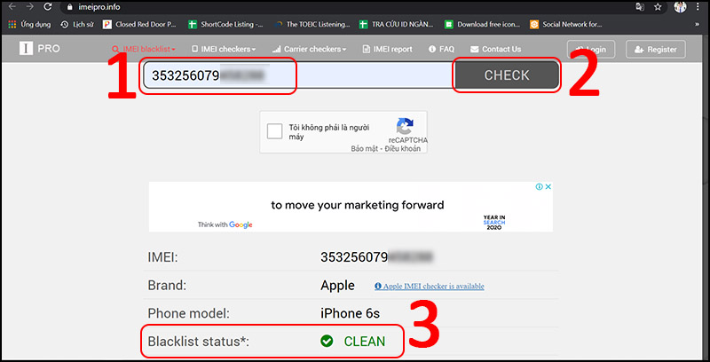 Check IMEI của bạn bằng cách truy cập imeipro.info để kiểm tra máy bạn có đang trong tình trạng Clean hay không, nếu không Clean thì không thể thực hiện tiếp các bước tiếp theo.