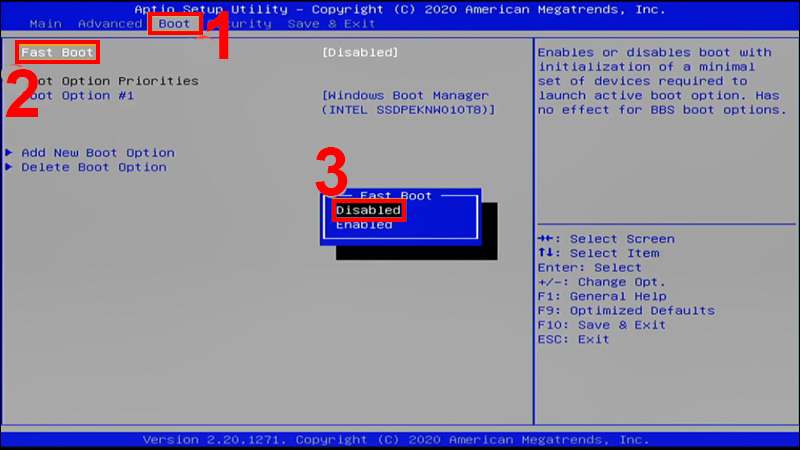  Chọn Disabled ở Fast Boot
