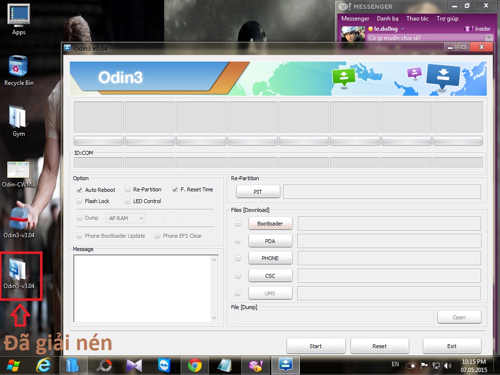 Giải nén và chạy file Odin3 v3.0.4