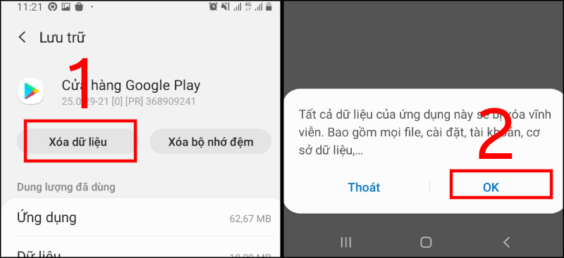 Xóa dữ liệu trên CH Play