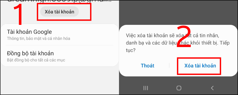 Nhấn Xóa tài khoản khi thông báo hiện ra