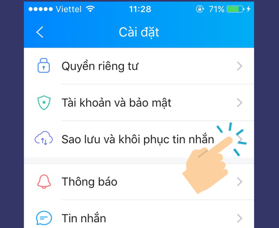 chọn Sao lưu và khôi phục tin nhắn