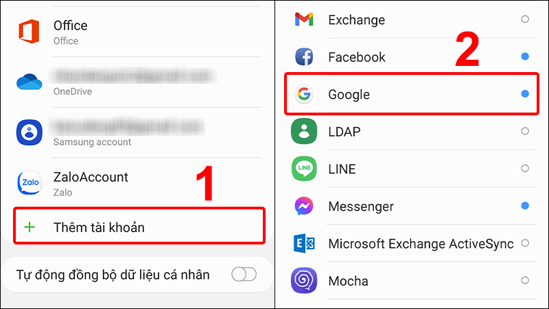 Thêm tài khoản Google