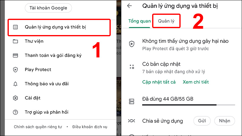 Chọn Quản lý ứng dụng và thiết bị