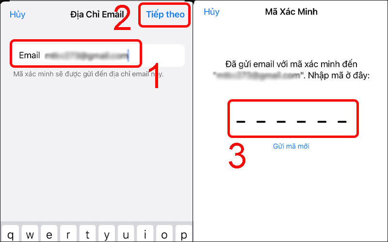 Nhập email mới thêm và xác nhận