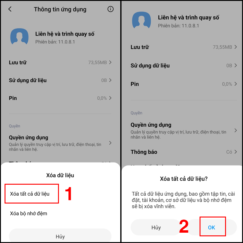 Xóa tất cả dữ liệu