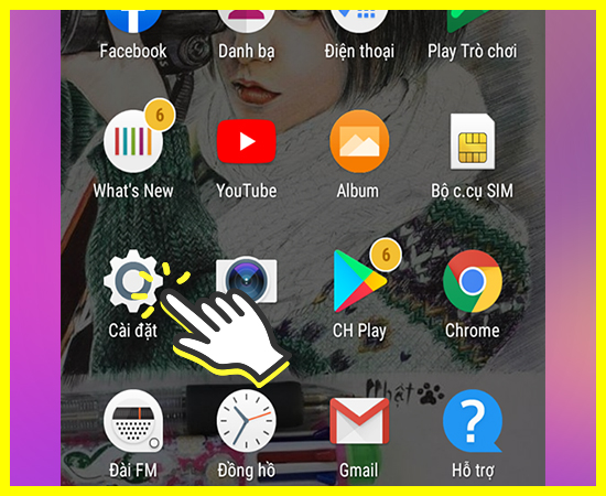 vào cài đặt trên máy