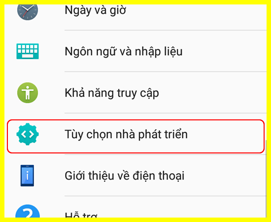 Bước 2:Vào tùy chọn nhà phát triển