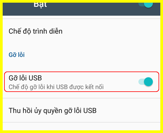 Bước 3:Bật Gỡ lỗi USB