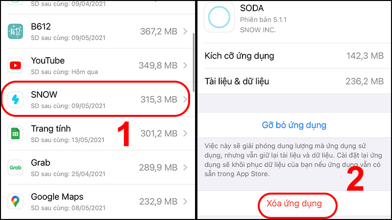 Chọn Ứng dụng muốn xóa và nhấn Xóa ứng dụng