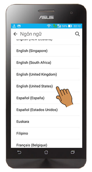 Tùy chọn ngôn ngữ trên Android - chọn English