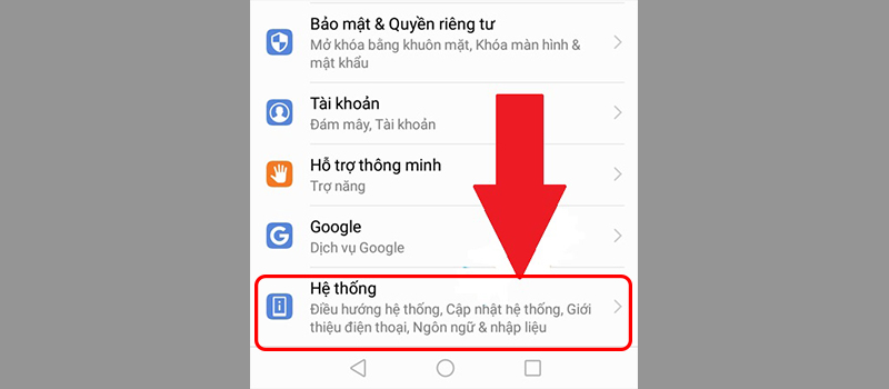 Chọn Hệ thống trong phần cài đặt