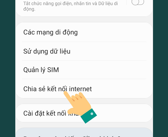 Bước 3: Chọn Chia sẻ kết nối internet.
