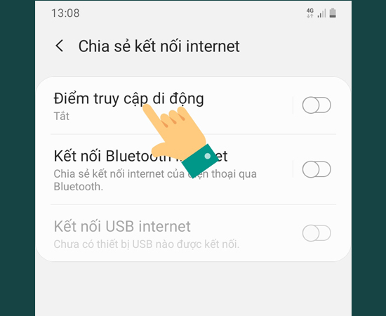 Bước 4: Tại đây, bạn sẽ thấy mục Điểm truy cập di động và hãy bật nó lên.