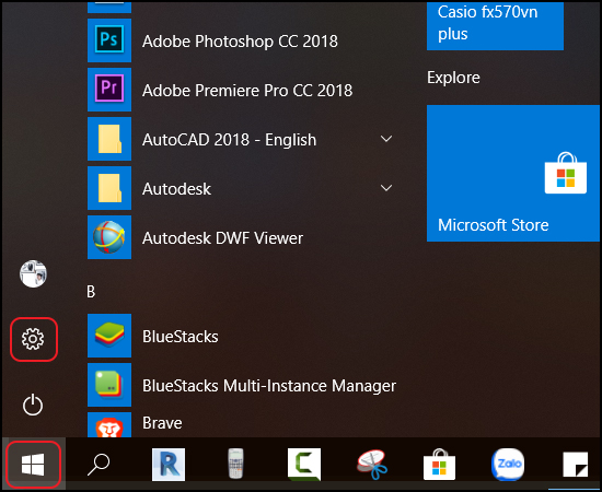 Chọn Windows -> Settings