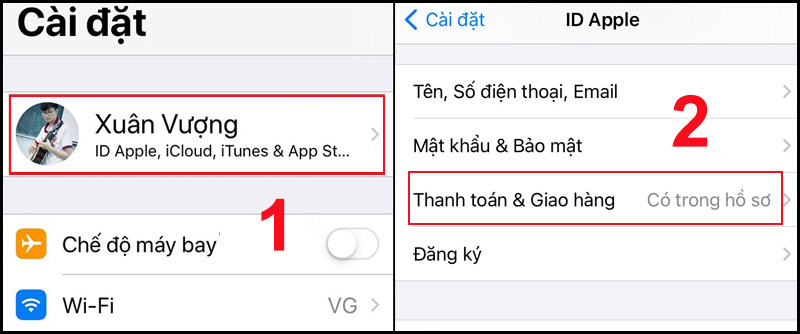 Chọn Thanh toán và giao hàng trong mục Tài khoản